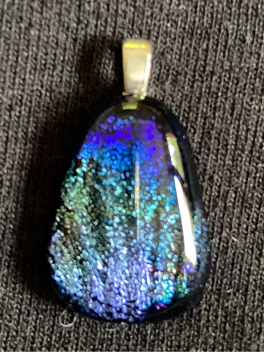Dichroic Glass Pendant Necklace in Blue-Green